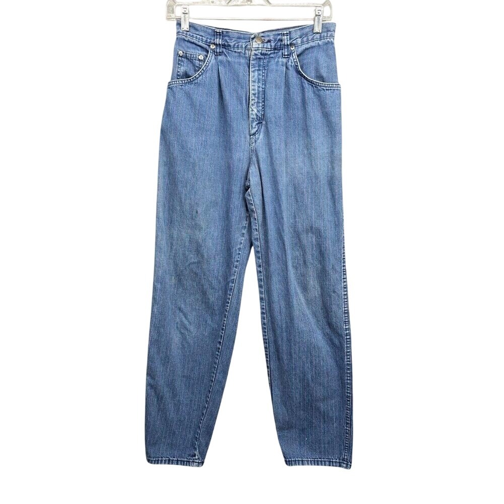 Denver Jeans Vintage Womens‎ High Waisted Pinstripe Tapered Mom Jeans Blue 25W